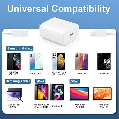 Rapid Charge 45 W USB Type C Power Adapter with 6.6 FT Cable for Samsung Galaxy – Ultimate Fast Charging Solution for S25/S25 Ultra/S24/S23/S22/Note Series – Enhanced Compatibility and Robust Build for Daily Demands