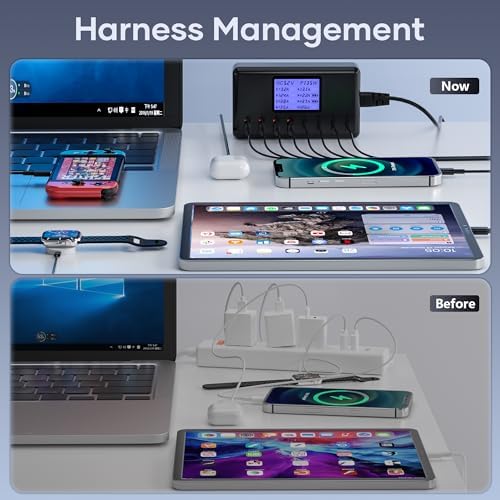 Ziwodiv 8-Port USB Charging Hub – 60 W Multi-Device Power Station with LED Status Indicator for i Phone, i Pad, Samsung & Android – Compact and Efficient Desktop Charger with Advanced Safety Features for Home and Office Use