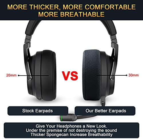 Premium Comfort Replacement Ear Pads for Corsair Virtuoso RGB Wireless SE XT Gaming Headset – Enhanced Memory Foam Cushions with Superior Breathability and Noise Isolation (Fabric Black) – Perfect for Long Gaming Sessions and Easy Installation