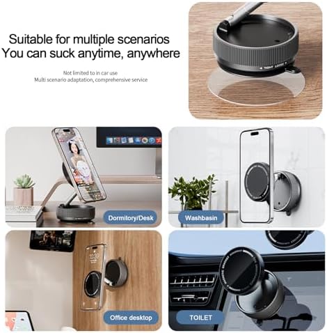 Vacuum Magnetic Phone Stand,Swivel Locking Phone Mount Hand-Free,Vacuum Phone Holder Magnet,Suction Magnetic Cell Phone Holder for Car Mirror Glass/Screen/iPhone 16/15/14/13/12 – Enhanced Compatibility and Speed