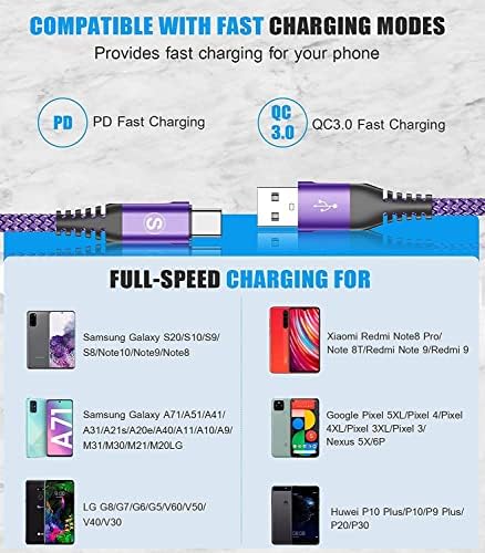 sweguard Premium USB Type C Charger Cable Trio – Versatile 3-Pack (6.6 ft, 3.3 ft, 1.5 ft) for i Phone 16, Samsung Galaxy S24, and Universal Devices – Fast Charging Nylon Braided Cords for Enhanced Durability and Performance – Ideal for Home, Office, and Travel