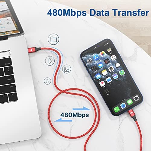 Aiminu 6 ft USB C to Lightning Cable 2-Pack – Rapid Charging Solution for i Phone 13, 12, 11 Pro Max, and More – MFi Certified Braided Type C Charging Cord for Enhanced Durability and Compatibility – Perfect for Fast Power Delivery up to 20 W