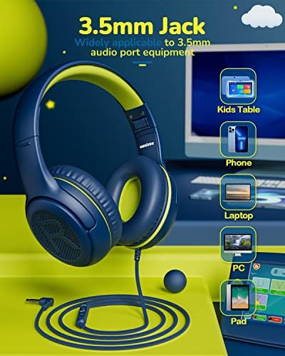 Premium Volume-Limiting Kids Wired Headphones with Microphone – Ultimate Hearing Protection at 85/94 d B – Foldable On-Ear Design for Effortless Travel – Perfect for Learning, Gaming, and Entertainment – Universal 3.5 mm Compatibility for All Devices