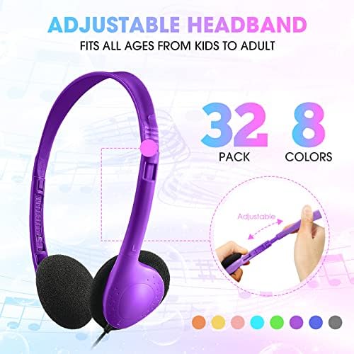 Chumia 32 Pack Colorful Classroom Headphones – Bulk 3.5 mm Plug Earphones for Students, Teens, and Adults – Lightweight, Durable Design for Enhanced Learning and Group Activities