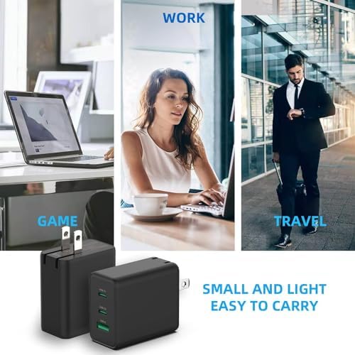 ROLADA 65 W Ga N USB-C Multi-Port Charger – Fast Charging Solution for Mac Book Pro/Air, i Phone 15 Pro Max, Galaxy S24/S23, and More – Compact and Efficient Wall Charger with 3 Ports for Ultimate Device Compatibility
