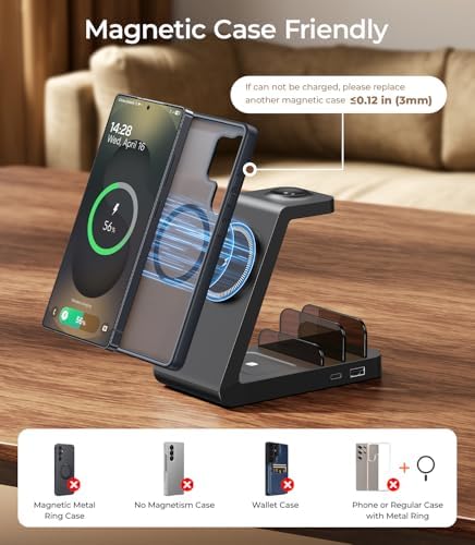 Revolutionize Your Charging Experience with the 5-in-1 Magnetic Wireless Charging Station – Fast Mag-Safe Dock for Samsung Galaxy S25, S24, S23 Ultra, Galaxy Watch Ultra Series, and Buds – Complete with 36 W Power Adapter and Dual Cables for Ultimate Device Compatibility – Effortless Magnetic Induction Charging for Phones, Tablets, and More – Multiple Protection Features for Safe, Silent Operation – Perfect Gift for Tech Lovers with 18-Month Service Guarantee