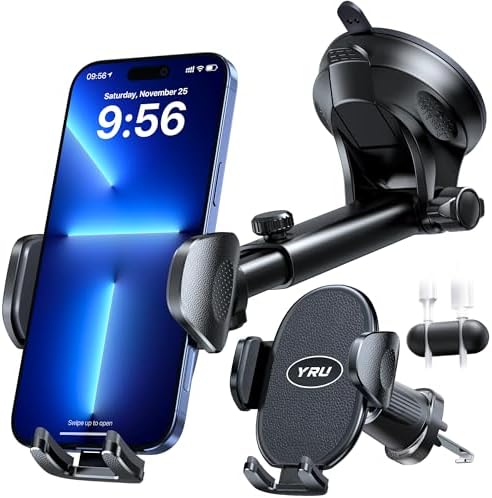 YRU 2025 Enhanced Universal Car Phone Holder with 360° Rotatable Design & Robust Suction for i Phone & Samsung – Stylish Light Blue Dashboard & Windshield Mount for Secure, Hands-Free Navigation and Music Access