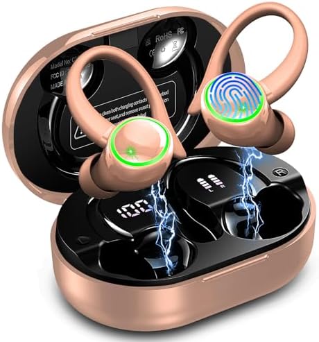 Elevate Your Fitness Experience with Premium Bluetooth 5.4 Wireless Earbuds – 50 Hours of Deep Bass Playback, Advanced ENC Noise Cancellation, and IP7 Waterproof Durability – Ideal for Gym Enthusiasts and Active Lifestyles with Secure Earhooks for Unmatched Comfort and Performance