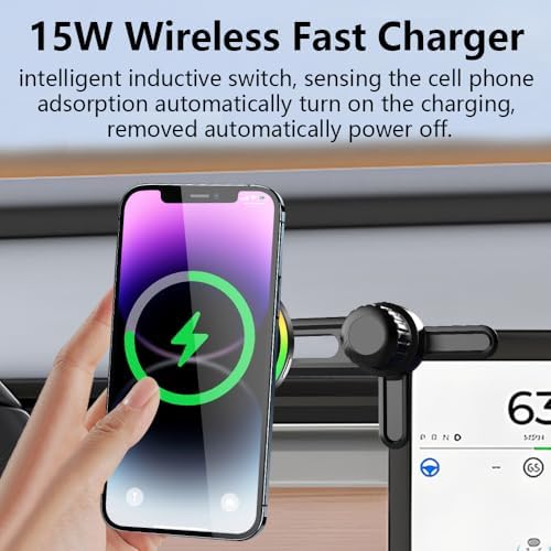 Tesla-Compatible Magnetic Wireless Charging Phone Holder: Fast Charge Auto Mount for Model Y, Model 3, Cybertruck, Model X & Model S (2020-2024) – Premium Interior Accessory for Enhanced Convenience and Style