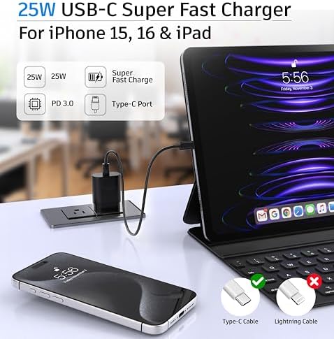 Galaxy S25 S24 25 W PD Super Fast Charging Block – Universal USB C Wall Adapter for Samsung and i Phone – Compact, Efficient, and Safe Power Delivery Charger for On-the-Go Users – Enhanced Compatibility with Galaxy S Series and i Phone 15/16 (Black, 1 Pack)