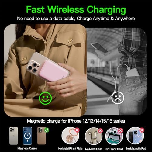 2025 Magnetic 15 W Slim Power Bank for i Phone – 5000 m Ah Magsafe Battery Pack with 20 W Fast Charging, Wireless Charger with LED Display for i Phone 12/13/14/15/16 Series – Ultimate Portability and Enhanced Charging Efficiency