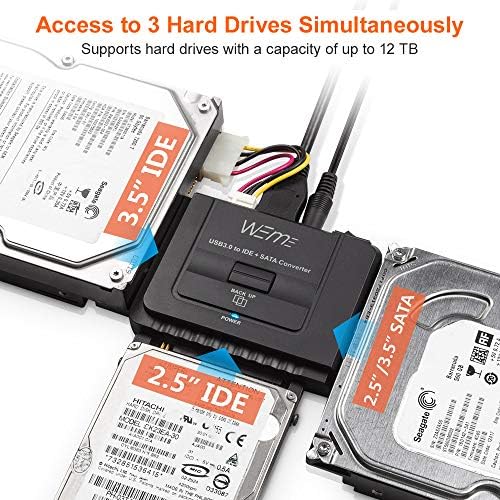 WEme USB 3.0 to SATA/IDE Adapter: Ultimate Universal Converter for 2.5″/3.5″ HDD/SSD with One-Touch Backup, 6 TB Support, Includes 12 V Power Adapter & USB 3.0 Cable for Fast Data Transfer and Seamless Compatibility