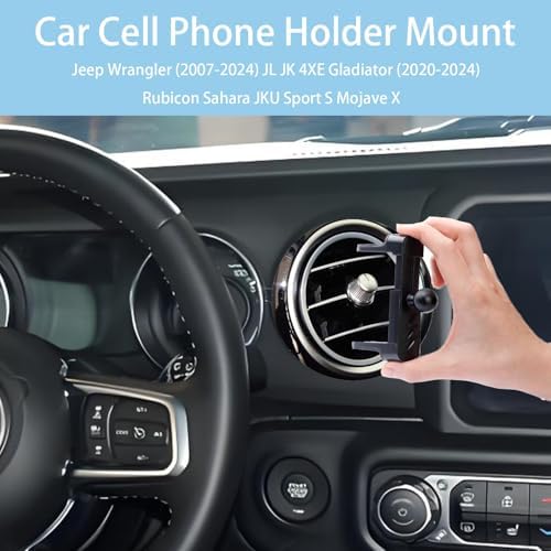 Premium Adjustable Car Cell Phone Mount for Jeep Wrangler (2007-2024), JL, JK, Gladiator & Rubicon – Circular Air Vent Holder with 360-Degree Rotation for Safe and Accessible Hands-Free Use – Ideal Jeep Accessory for Navigation and Calls