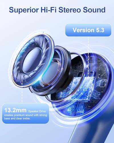 Elevate Your Audio Experience with Navy Blue Bluetooth Deep Bass Earbuds – 40 Hours Playtime, IPX7 Waterproof, LED Battery Indicator & Comfortable In-Ear Design for i Phone, Android, Tablets & Laptops – Ideal for Active Lifestyles and Extended Listening Sessions