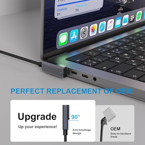 Premium 140 W Magnetic USB-C Charging Cable for Mac Book – 6.6 FT Right-Angle Cord Compatible with 2024/2023/2022 Mac Book Air M3/M2 & Pro M1/M2 Models – Durable Nylon Braided Design for Fast Power Delivery and Enhanced Convenience