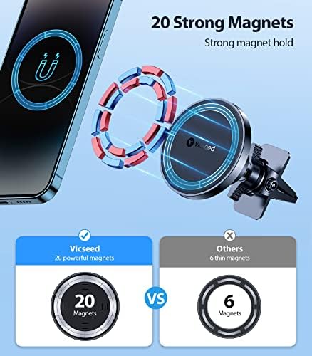 VICSEED Mag Safe Car Mount – Ultimate Magnetic Phone Holder for i Phone 16 Pro Max, 15, 14, 13, 12 Plus & Mini | 360-Degree Adjustable Vent Clip for Enhanced Safety & Convenience | Powerful Magnet for Unmatched Stability & Effortless Hands-Free Navigation | Sleek Design for Modern Vehicles