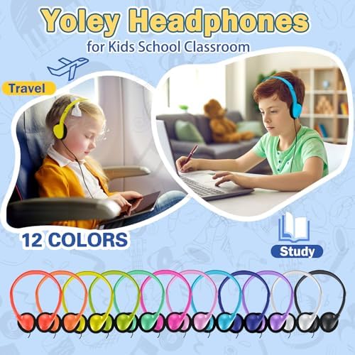 Classroom-Ready Wired Headphones – 25 Pack Durable On-Ear Audio Solution for Students, Comfortable Fit for Enhanced Learning, Ideal for Group Activities and Educational Use