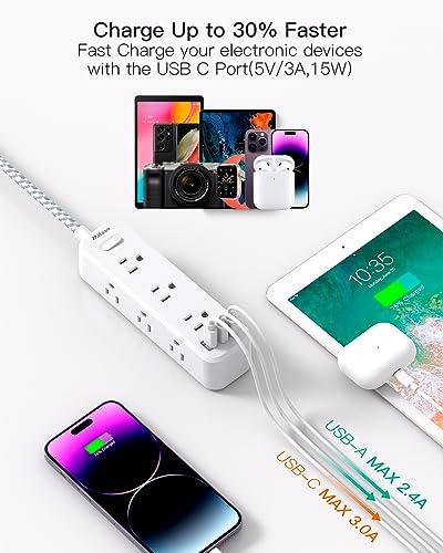 10 ft Power Strip with Surge Protection – 9 Outlets and 3 USB Ports for Fast Charging – Versatile Extension Cord for Home, Office, and Dorm Room – Safe and Efficient Multi-Device Management – Durable and Compact Design for Everyday Use