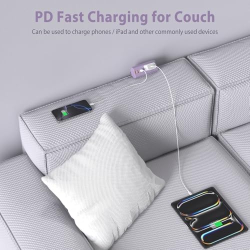HEZI Couch Charging Station with 2 AC Outlets and 3 Fast USB Ports – 10 ft Flat Power Cord for Seamless Charging – ETL Listed Surge Protector for Furniture – Enhance Comfort and Stay Powered Up