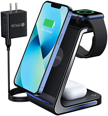 Weetla 3-in-1 Premium Wireless Charger for i Phone, Apple Watch & Air Pods – Lightning-Fast Charging for i Phone 13/12/11 and All Compatible Models – Space-Efficient Design with Secure Non-Slip Base for Ultimate Convenience and Organization