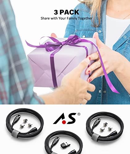 Experience Unmatched Versatility with A.S 9 PIN Magnetic Charging Cables – 3 Pack (3 ft, 6 ft, 6 ft) – 60 W PD Fast Charging Type C Magnet Charger for USB C, Micro USB, i-Products – Durable Nylon-Braided Design for Enhanced Longevity and Hassle-Free Data Syncing – Perfect for Home, Office, and On-the-Go Charging Solutions