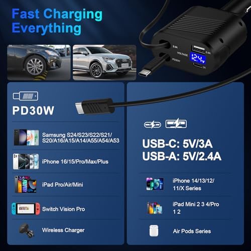 Ultimate 4-in-1 Retractable Car Charger for i Phone 16 e and Samsung Galaxy S Series – 45 W USB-C Fast Charging Adapter with Tangle-Free Design for Seamless Device Compatibility on the Go