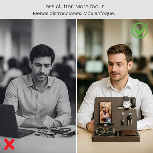 Namore Premium Wood Desk and Nightstand Organizer – Multifunctional Charging Station for Phones & Essentials – A Stylish Solution for Enhanced Workspace Efficiency – Perfect Gift for Men, Dads, & Professionals – Elegant Design with Universal Device Compatibility