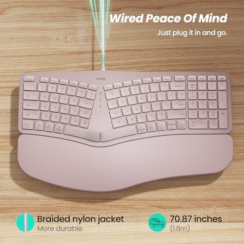 Nulea RT05 C Wired Ergonomic Split Keyboard with Cushioned Wrist Rest – Ultimate Comfort and Adjustable Tilt for Windows/Mac Users, Plug-and-Play USB Corded Design for Enhanced Typing Efficiency and Reduced Strain