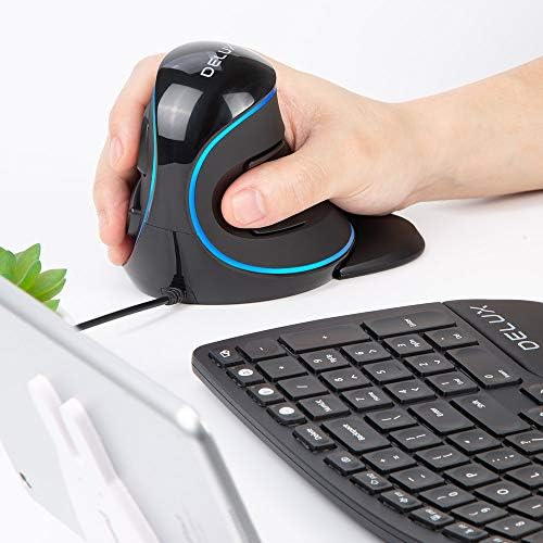 De LUX RGB Wired Ergonomic Vertical Mouse for Large Hands – 4000 DPI Precision Tracking, 6 Customizable Buttons, and Detachable Wrist Rest for Ultimate Comfort and Carpal Tunnel Relief – Perfect for Prolonged Use and Gaming Performance