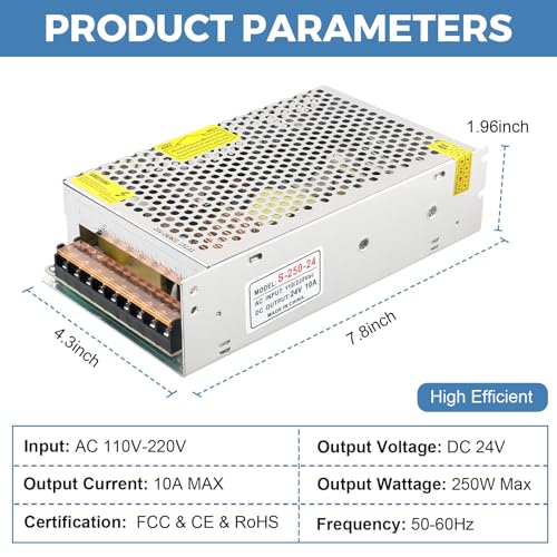 Universal 24 V 10 A AC/DC Power Supply Adapter – 240 W High-Efficiency Switching Converter for LED Lighting & CCTV Systems – Superior Voltage Stability with Advanced Safety Features for Secure Device Performance