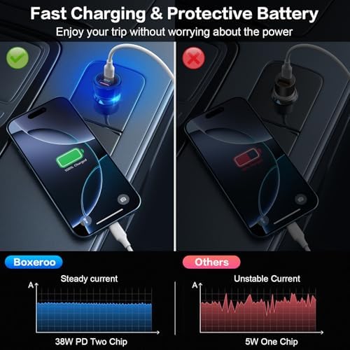 38 W Dual USB-C Car Charger | Fast Charging Multi-Port Adapter | Boxeroo 3-Pack Cigarette Lighter Charger for i Phone 16/15/14/13/12 Pro & Samsung | PD/QC 3.0 Technology for Rapid Power Delivery | Compact, Durable, and Versatile Charging Solution for Road Trips & Daily Commutes | Stay Powered On-the-Go with Enhanced Compatibility and Safety Features