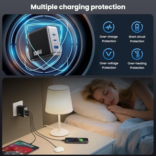 High-Power 130 W USB-C Charger Block | 3-Port Ga N Fast Charging Station | Compact Foldable Type C Wall Charger for Laptop, i Phone 16/15, i Pad Pro & Galaxy Series | Efficient PD QC Charging Solution for On-the-Go Connectivity