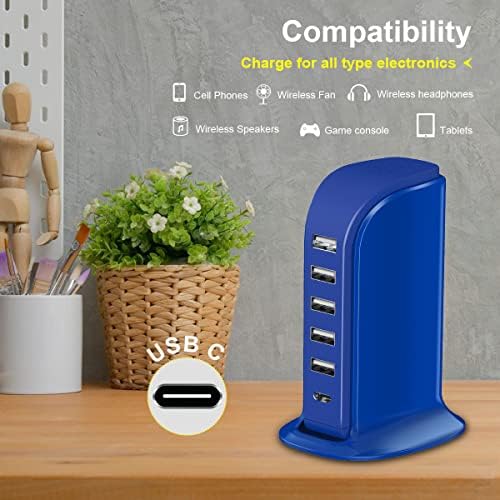 Kawaii-Inspired 6-Port USB Charging Hub: Ultimate Fast Charger for i Phones, Androids & More – Compact Multi-Device Power Station with 1 USB-C & 5 USB-A Ports for Effortless Travel & Home Connectivity, Tangle-Free Solutions for Modern Users