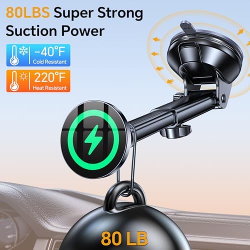 Revolutionary Coolpow Mag Safe Wireless Car Charger & Magnetic Phone Holder for i Phone 16 Pro Max, 15, 14, 13 – Versatile Dashboard, Windshield, & Vent Mount Options with Rapid Charging for Enhanced Driving Safety & Hands-Free Convenience
