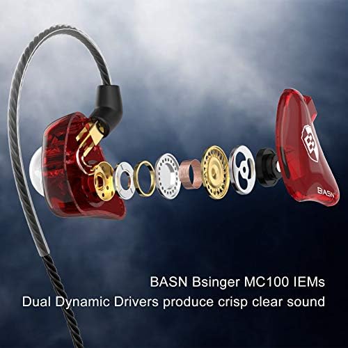 BASN BC100 Brown Dual Dynamic Driver IEM Earphones with Detachable MMCX Cable – Premium Musicians’ In-Ear Monitors for Studio and Live Performance, Enhanced Noise Isolation and Comfort