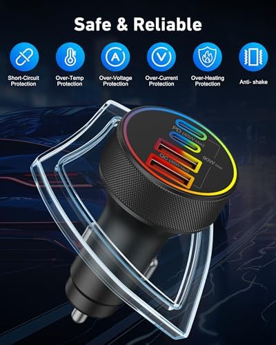 90 W 4-Port USB C Car Charger with 6 FT Coiled Cable – Super Fast Charging for i Phone 16/16 e/15 Pro Max/Plus, Samsung Galaxy S25/S24, Pixel & Android Devices – Ultimate Travel Companion for Multiple Devices with Enhanced Compatibility and High-Performance Output
