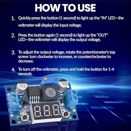 Versatile LM2596 Adjustable Buck Converter Module with Integrated LED Voltmeter – High-Efficiency DC-DC Power Supply for Precise Voltage Regulation from 4 V to 40 V, Outputs from 1.25 V to 37 V – Bulk Set of 6 for Enhanced Project Flexibility and Convenience