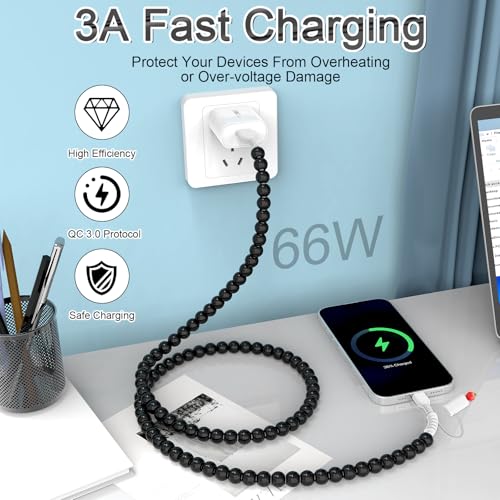 Coolden 2 in 1 USB C Charging Cable – 3.3 ft Multi-Device Fast Charger for i Phone 16/15/14 Pro Max & Galaxy S25/S24/S23 Ultra – Durable Black Beaded Cord for Seamless Data Transfer & Enhanced Compatibility – Ideal for On-the-Go Charging