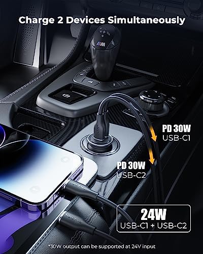 VOLTME 30 W USB C PD 3.0 Car Charger – Fast Charging Dual Port Adapter for i Phone 14/13/12/11 Pro Max, Samsung Galaxy S23/S22/S21, and More – Sleek Navy Blue Design for Universal Compatibility and Efficient Power Delivery on the Go