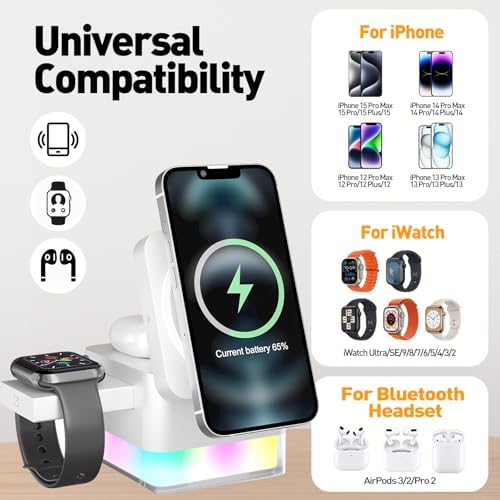 APSARAS 3-in-1 Wireless Charging Station for i Phone 16/15/14/13/12, Air Pods & Apple Watch Series S11 – Stylish Mag Safe Compatible Dock with Enhanced Speed and Safety Features for Clutter-Free Charging Solutions