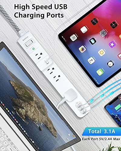 6 Ft Surge Protector Power Strip with 5 AC Outlets & 2 USB-C Ports – Space-Saving Flat Extension Cord for College Dorms & Home Office – Reliable Desktop Charging Station in Sleek White Design – Enhanced Surge Protection for Optimal Device Safety