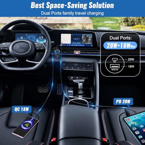 Dual-Port Fast Charge Car Charger Bundle – 38 W USB-C Power Adapter with 6 FT Type-C Cable for i Phone 15/16 Pro & i Pad – Boxeroo Multi-Device Auto Charger with QC 3.0 & PD Compatibility for Ultimate On-the-Go Power Efficiency – Sleek, Durable Design for Enhanced Vehicle Connectivity