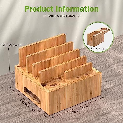 Eco-Friendly Bamboo Multi-Device Charging Hub by Pezin & Hulin – Elegant Docking Station for Phones, Tablets, Smartwatches & Earpods with 5 High-Speed USB Cables for Clutter-Free, Fast Charging Solutions in Home or Office