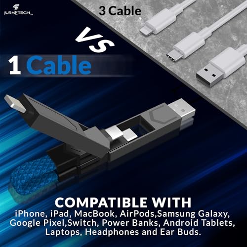 Magnetic 4 in 1 Multi Charging Cable with LED Display, Portable Keychain Charger, Fast as lightning charging/Type C/USB A/USB C Ports for iPhone iPad Mac, AirPods Samsung Google, (65W) (Red) – Enhanced Compatibility and Speed