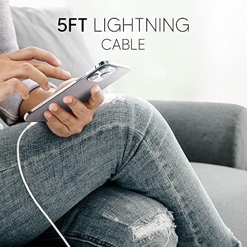 Talk Works MFi Certified 5′ Lightning USB Cable for i Phone 14/13/12, Air Pods, and i Pad – Fast Charging Wall Charger Adapter – Durable Black Design for Enhanced Compatibility and Speed