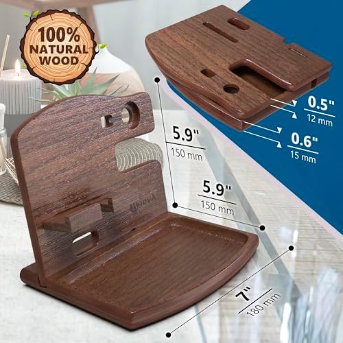 BarvA Wood Docking Station | Phone Stand & Desk Organizer | Night Stand Charging Station & Phone Holder | Portable Nightstand Organizer for Men’s Accessories | Ideal Gifts for Men – Enhanced Compatibility and Speed