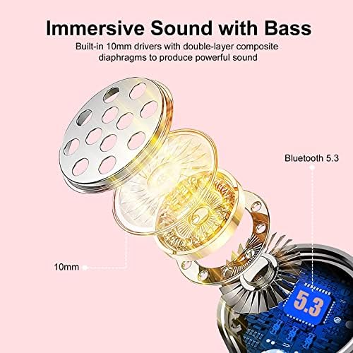 Rose Gold Bluetooth 5.3 Wireless Earbuds – Experience Premium Hi-Fi Stereo Sound with 30 Hours Playtime, Secure In-Ear Hooks for Active Lifestyles, and Dual LED Battery Indicator – Ideal for Sports, Hands-Free Calls, and Fast Type-C Charging – Upgrade Your Sound Journey Now!