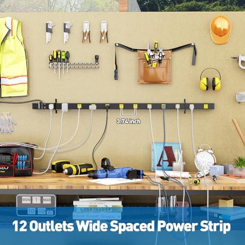 Heavy-Duty 12-Outlet Power Strip with Surge Protection – 4 ft Cord, ETL Certified for Industrial & Garage Use, Efficient Multi-Device Connectivity, Durable & Reliable Power Supply Solution for Workshops and Equipment