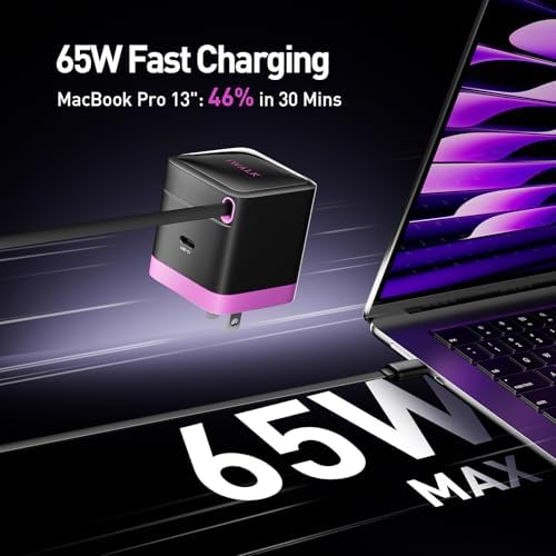 Compact 65 W Ga N Wall Charger with Retractable USB-C for Rapid Dual Device Charging – Ideal for Mac Book Pro, i Phone 16/15 Pro Max, i Pad Pro, Galaxy S25/S24, and More – Travel-Ready, Lightweight, and Versatile Power Solution for On-the-Go Professionals
