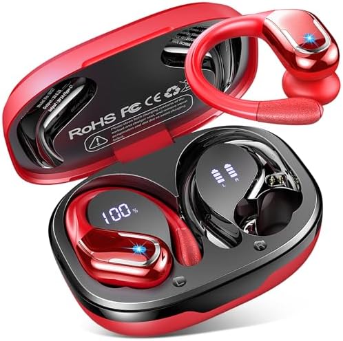 Revolutionary Bluetooth 5.4 Sport Earbuds – 75 Hours Playtime, IPX7 Waterproof, Over-Ear Secure Fit, 4 HD Microphones, Advanced ENC Noise Cancelling – Exceptional Sound for Fitness Enthusiasts and Outdoor Adventures